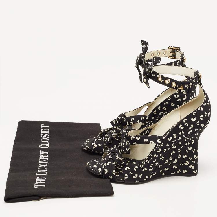 Pre Owned Louis Vuitton Black Canvas  Bow Ankle Strap Sandals Size 38.5