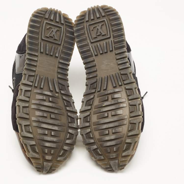 Pre Owned Louis Vuitton Black/Brown Suede And Monogram Canvas Run Away Low Top Sneakers Size 37.5