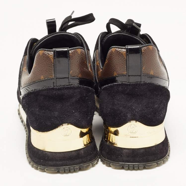 Pre Owned Louis Vuitton Black/Brown Suede And Monogram Canvas Run Away Low Top Sneakers Size 37.5
