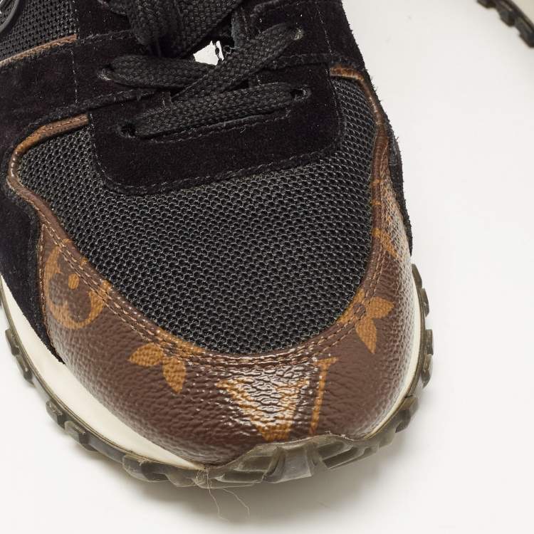 Pre Owned Louis Vuitton Black/Brown Suede And Monogram Canvas Run Away Low Top Sneakers Size 37.5