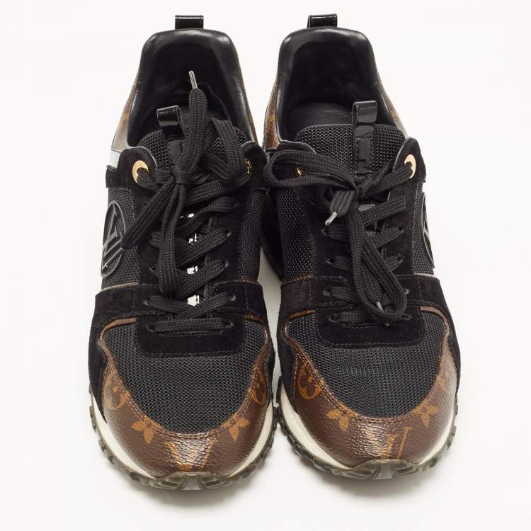 Pre Owned Louis Vuitton Black/Brown Suede And Monogram Canvas Run Away Low Top Sneakers Size 37.5