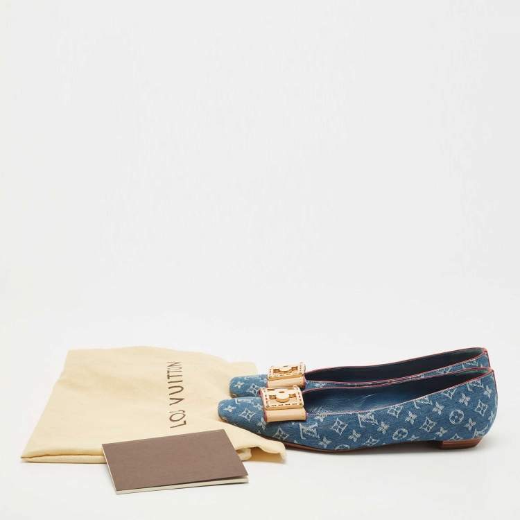 Pre Owned Louis Vuitton Blue Monogram Denim Ballet Flats Size 38