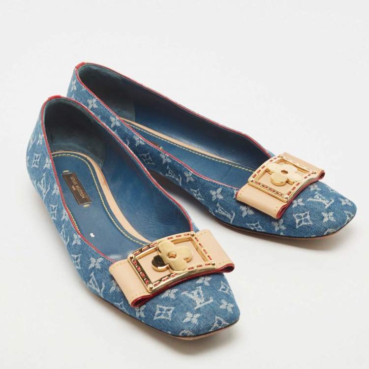 Pre Owned Louis Vuitton Blue Monogram Denim Ballet Flats Size 38