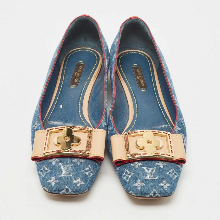 Pre Owned Louis Vuitton Blue Monogram Denim Ballet Flats Size 38