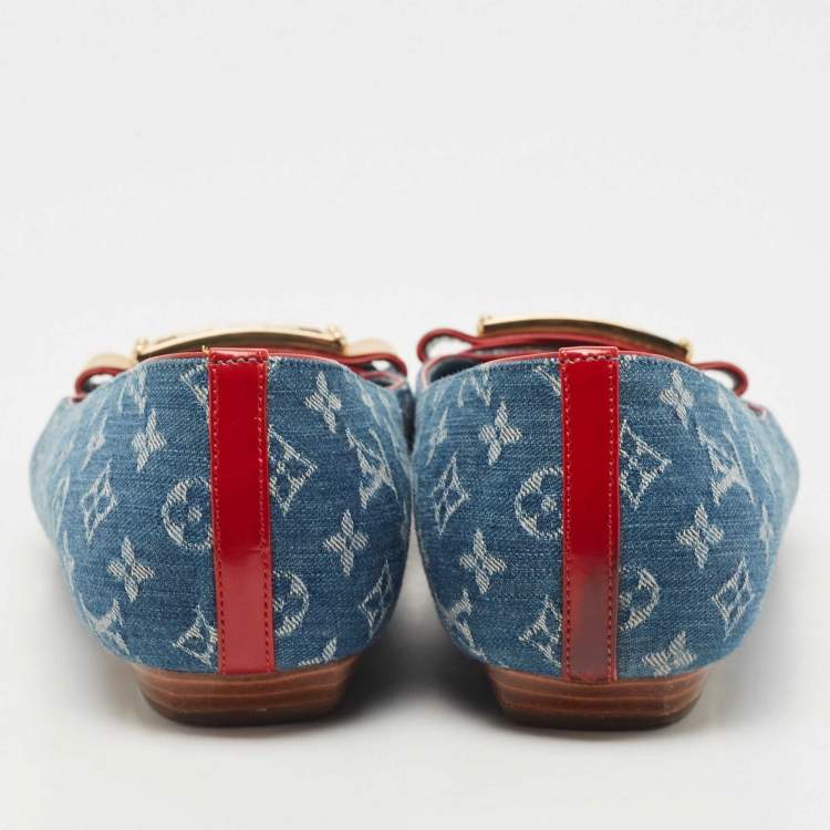 Pre Owned Louis Vuitton Blue Monogram Denim Ballet Flats Size 38