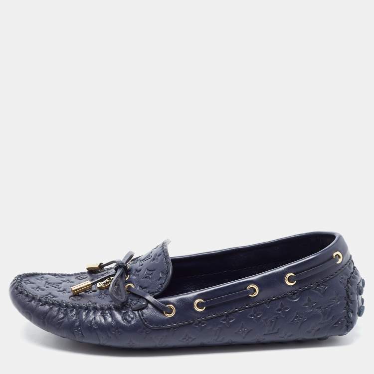 Louis Vuitton Navy Blue Leather Gloria Bow Slip On Loafers Size 39 Louis  Vuitton