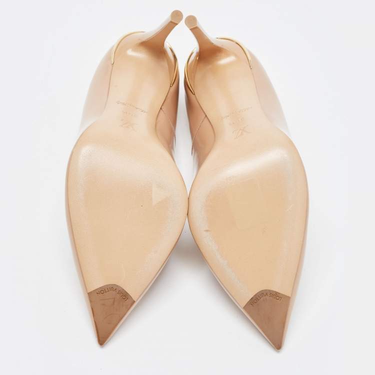 Pre Owned Louis Vuitton Beige Patent Leather Eyeline Pointed Toe Pumps Size 38.5