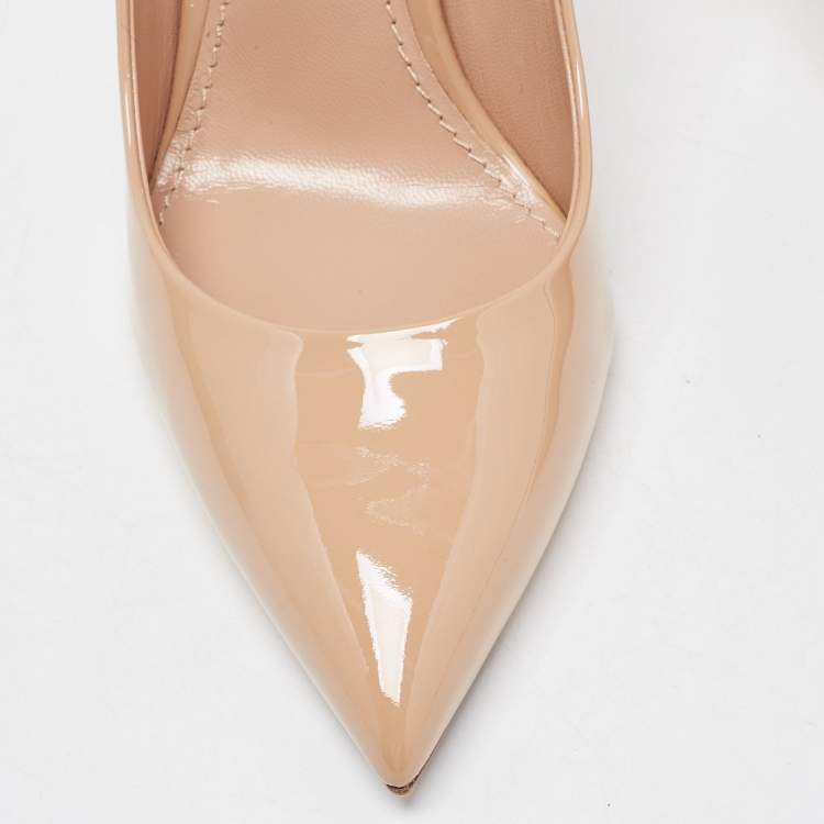 Pre Owned Louis Vuitton Beige Patent Leather Eyeline Pointed Toe Pumps Size 38.5