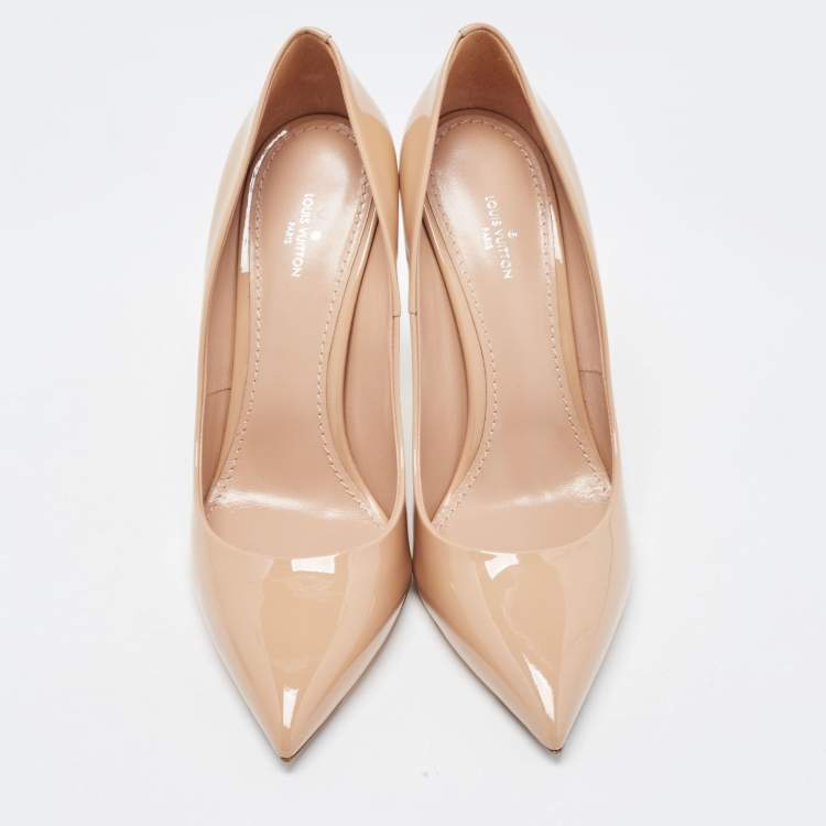 Pre Owned Louis Vuitton Beige Patent Leather Eyeline Pointed Toe Pumps Size 38.5