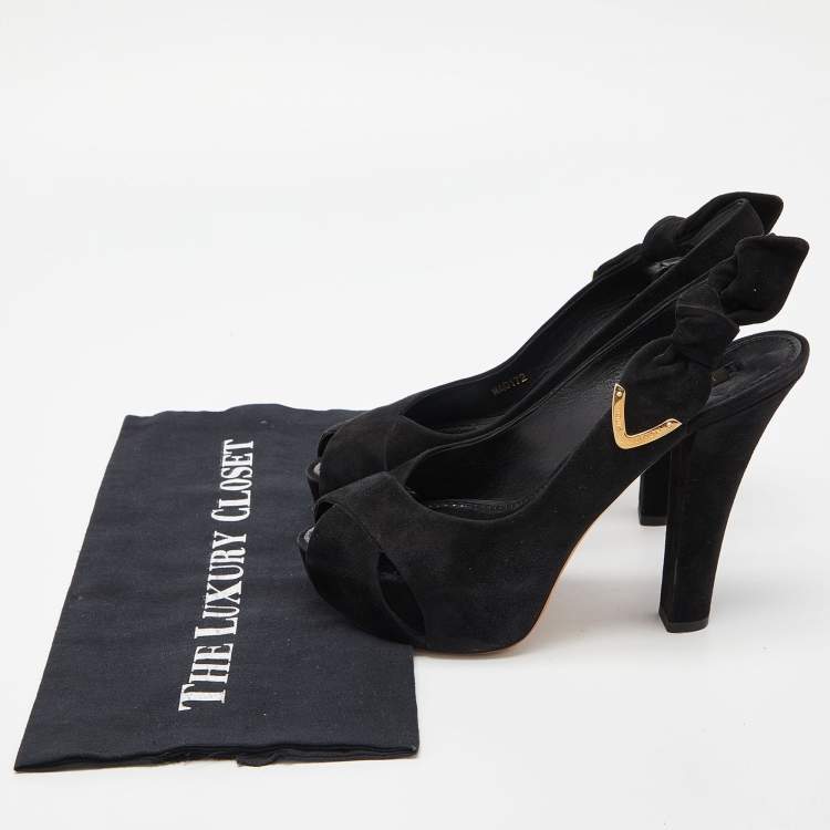 Pre Owned Louis Vuitton Black Suede Tonka Slingback Sandals Size 36.5