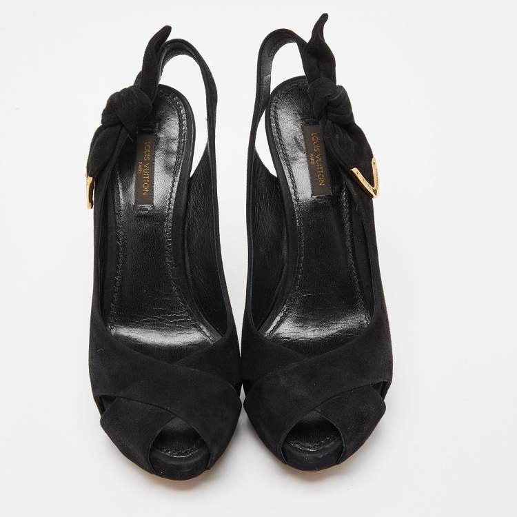 Pre Owned Louis Vuitton Black Suede Tonka Slingback Sandals Size 36.5