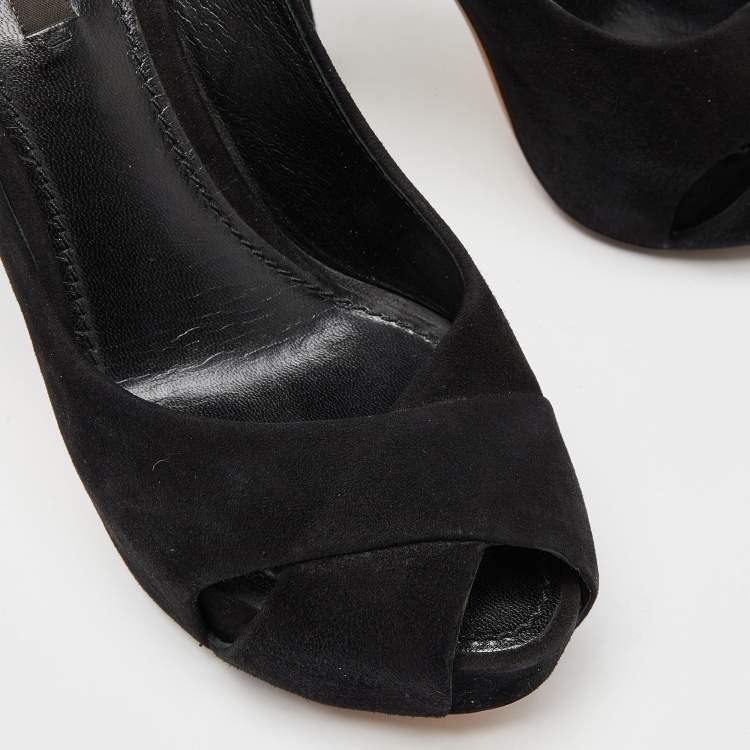 Pre Owned Louis Vuitton Black Suede Tonka Slingback Sandals Size 36.5
