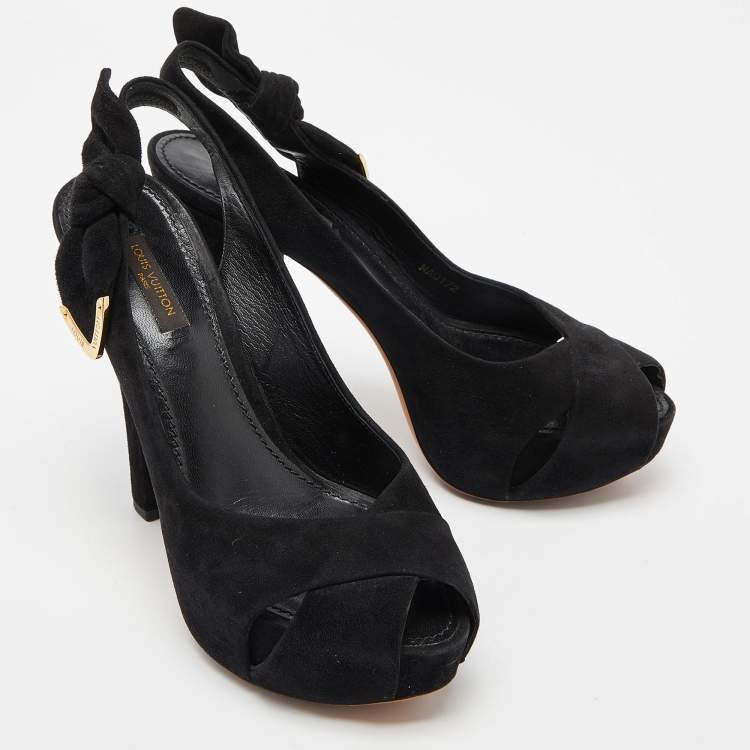 Pre Owned Louis Vuitton Black Suede Tonka Slingback Sandals Size 36.5