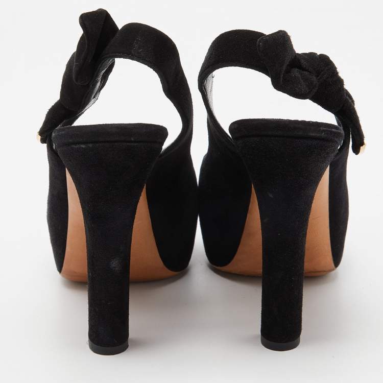 Pre Owned Louis Vuitton Black Suede Tonka Slingback Sandals Size 36.5