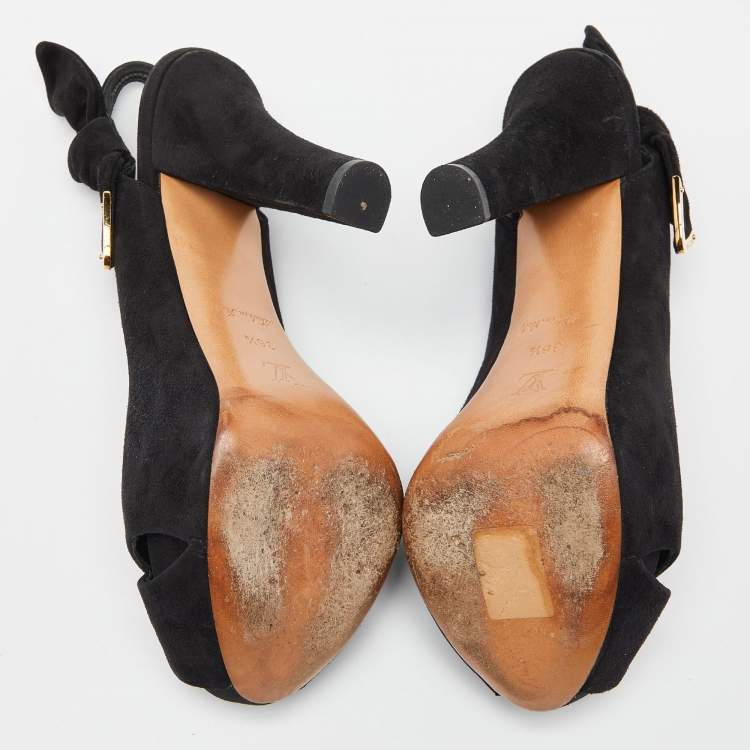Pre Owned Louis Vuitton Black Suede Tonka Slingback Sandals Size 36.5