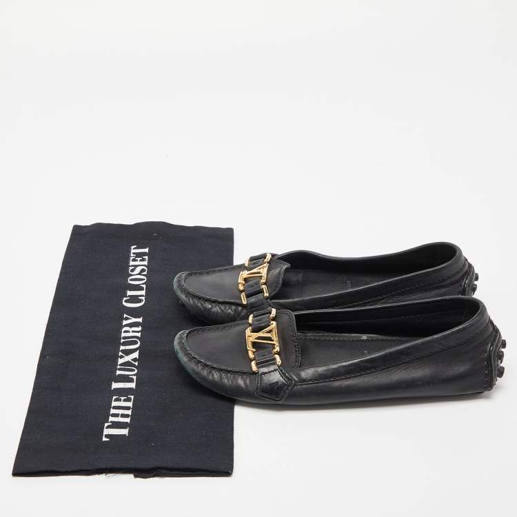 Pre Owned Louis Vuitton Black Leather Oxford Loafers Size 36