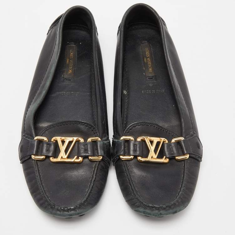 Pre Owned Louis Vuitton Black Leather Oxford Loafers Size 36