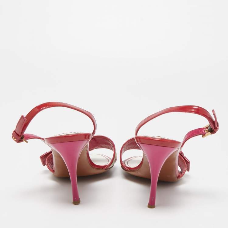 Pre Owned Louis Vuitton Red/White Monogram Canvas and Patent Slingback Sandals Size 36