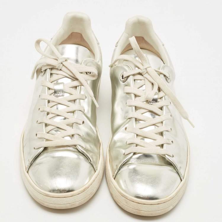 Pre Owned Louis Vuitton Silver Leather Frontrow Sneakers Size 38.5