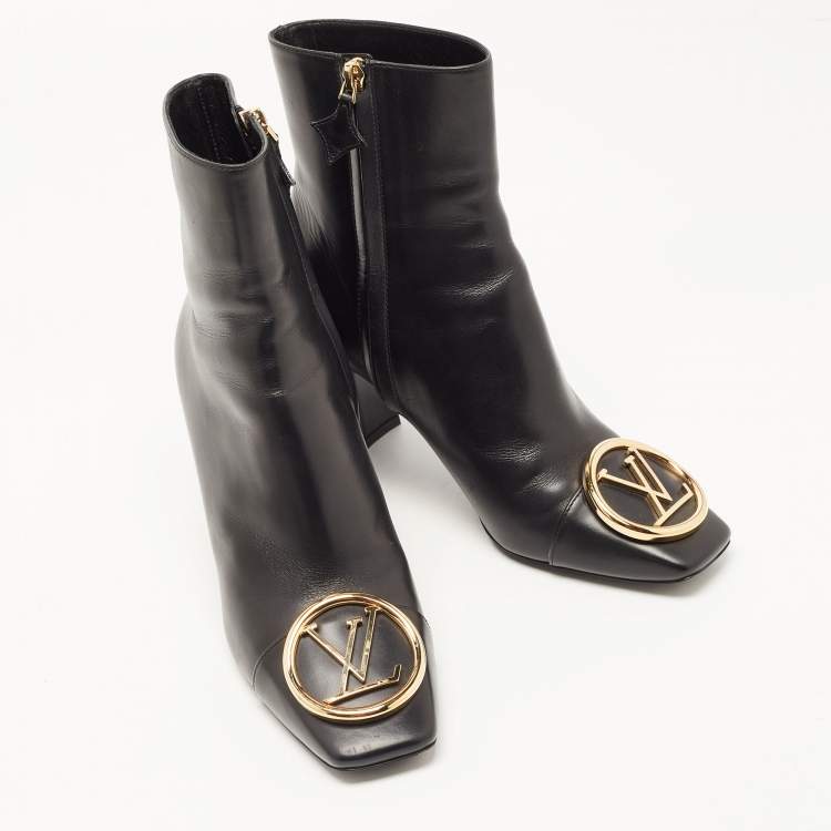 Pre Owned Louis Vuitton Black Leather Madeline Boots Size 38.5