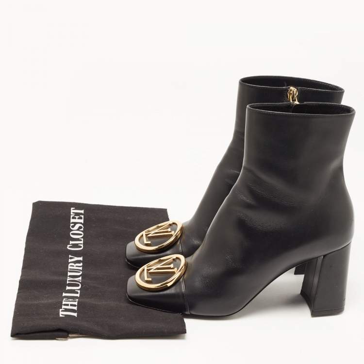 Pre Owned Louis Vuitton Black Leather Madeline Boots Size 38.5