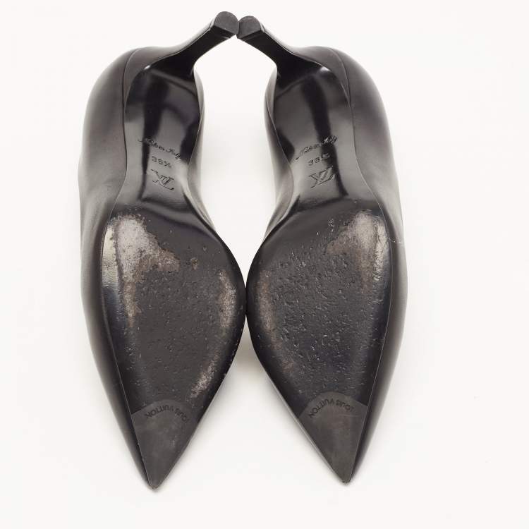 Pre Owned Louis Vuitton Black Leather Heart Breaker Pointed Toe Pumps Size 36.5