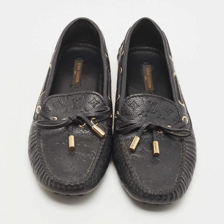 Pre Owned Louis Vuitton Black Leather Gloria Bow  Slip On Loafers Size 37