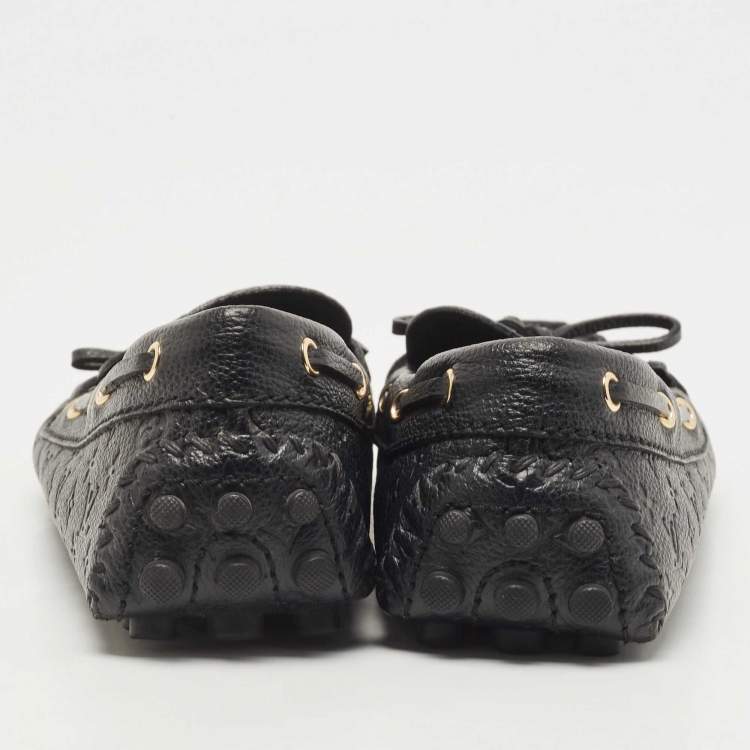 Pre Owned Louis Vuitton Black Leather Gloria Bow  Slip On Loafers Size 37