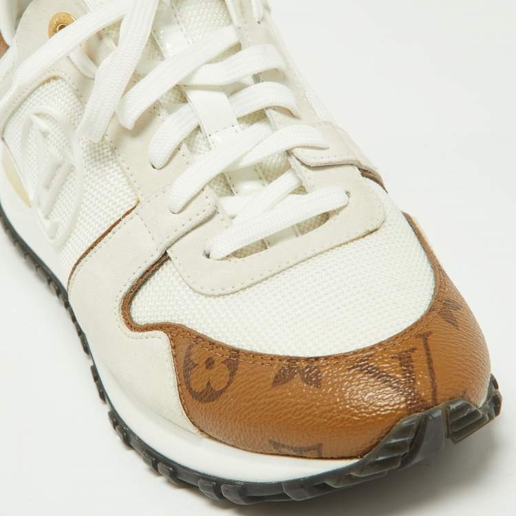 Pre Owned Louis Vuitton Off White Mesh, Suede and Monogram Canvas Run Away Sneakers Size 39