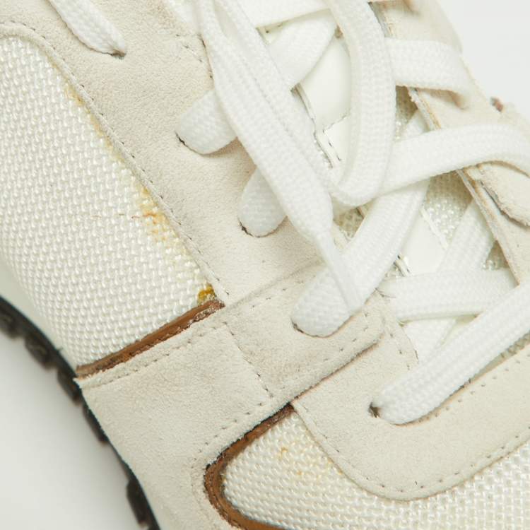 Pre Owned Louis Vuitton Off White Mesh, Suede and Monogram Canvas Run Away Sneakers Size 39