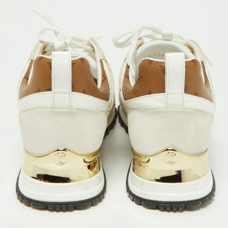 Pre Owned Louis Vuitton Off White Mesh, Suede and Monogram Canvas Run Away Sneakers Size 39