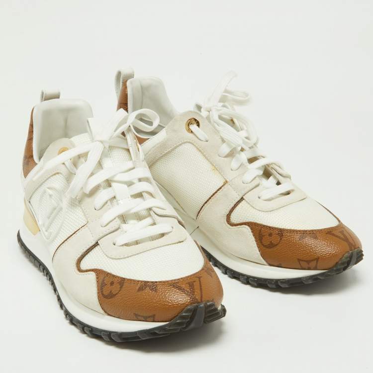 Pre Owned Louis Vuitton Off White Mesh, Suede and Monogram Canvas Run Away Sneakers Size 39