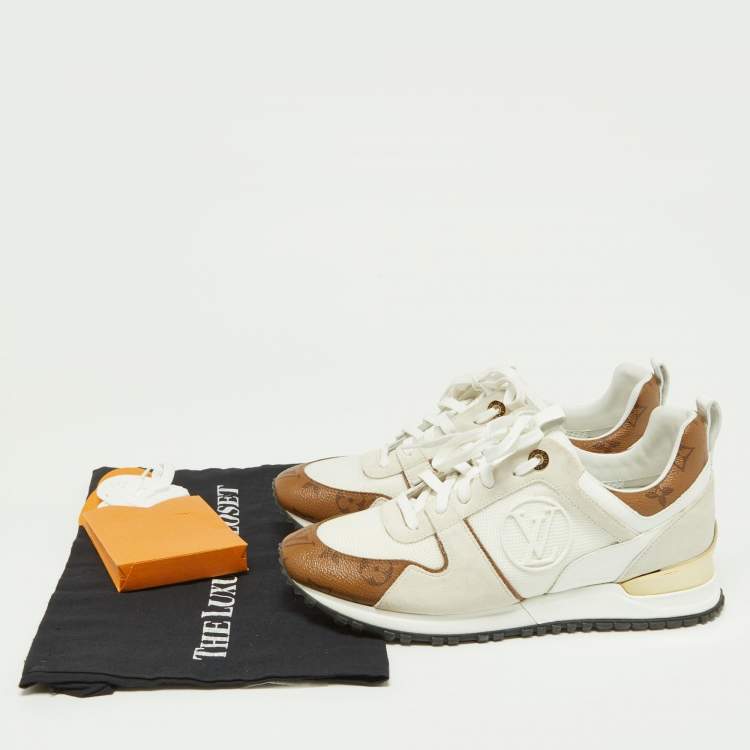 Pre Owned Louis Vuitton Off White Mesh, Suede and Monogram Canvas Run Away Sneakers Size 39