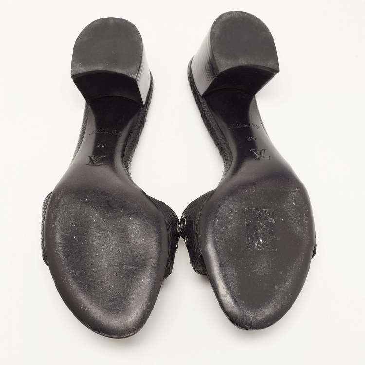 Pre Owned Louis Vuitton Black Leather Embellished Applique Slide Sandals Size 39