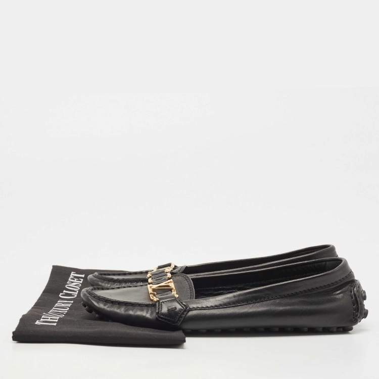 Pre Owned Louis Vuitton Black Leather Oxford Loafers Size 39