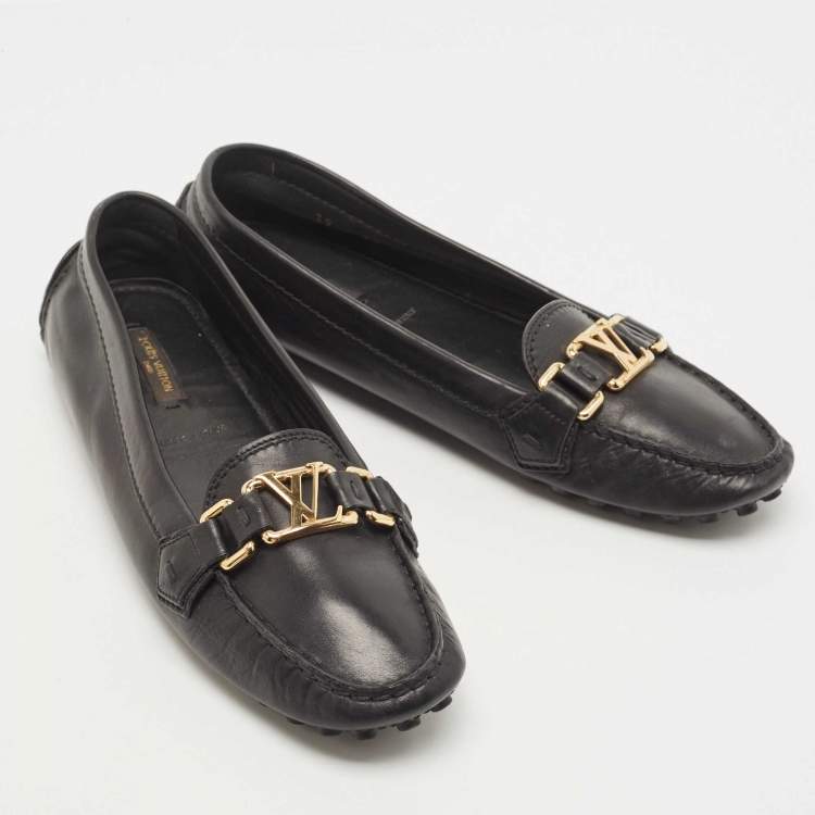 Pre Owned Louis Vuitton Black Leather Oxford Loafers Size 39
