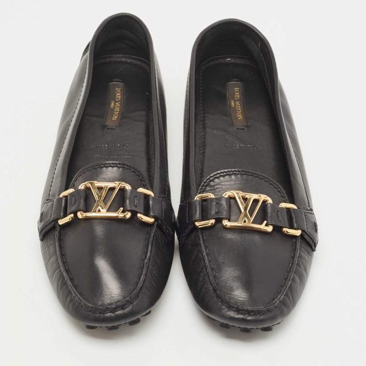 Pre Owned Louis Vuitton Black Leather Oxford Loafers Size 39