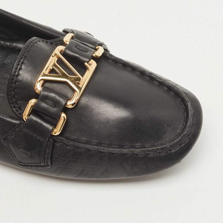 Pre Owned Louis Vuitton Black Leather Oxford Loafers Size 39