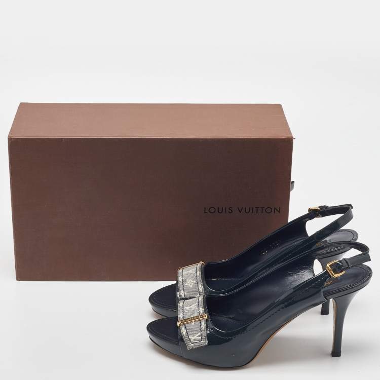 Pre Owned Louis Vuitton Two Tone Patent Leather and Monogram Canvas Slingback Sandals Size 39