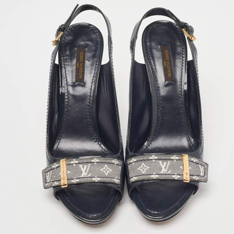 Pre Owned Louis Vuitton Two Tone Patent Leather and Monogram Canvas Slingback Sandals Size 39