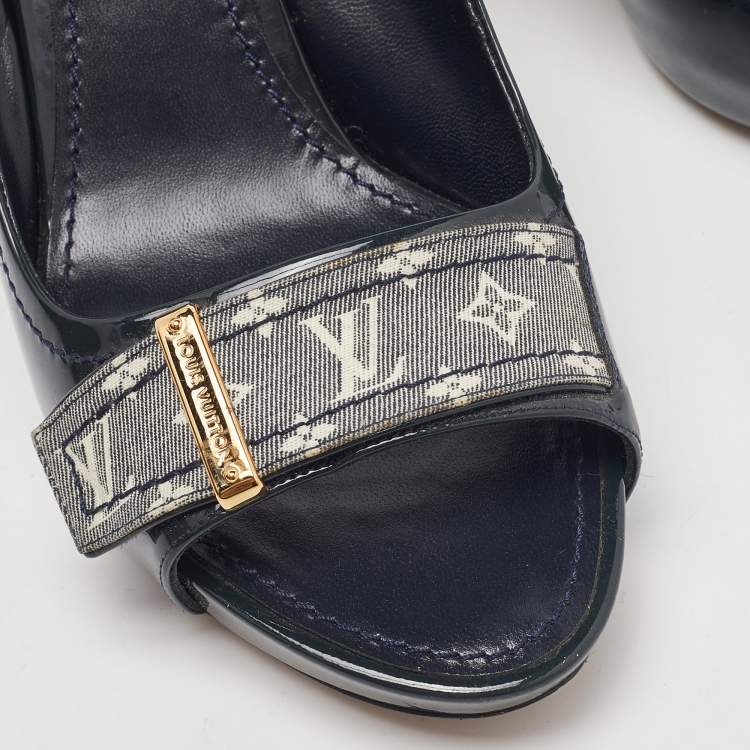 Pre Owned Louis Vuitton Two Tone Patent Leather and Monogram Canvas Slingback Sandals Size 39