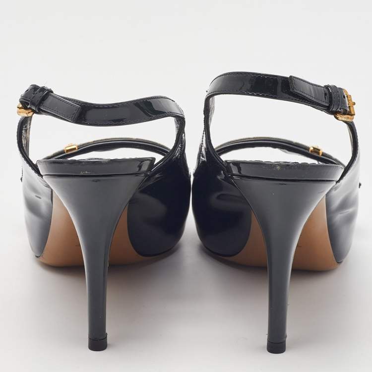 Pre Owned Louis Vuitton Two Tone Patent Leather and Monogram Canvas Slingback Sandals Size 39