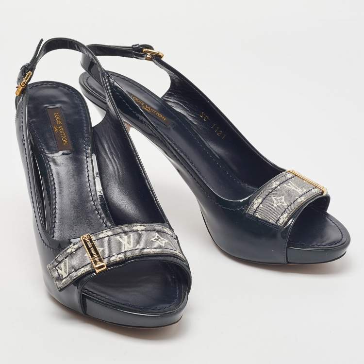 Pre Owned Louis Vuitton Two Tone Patent Leather and Monogram Canvas Slingback Sandals Size 39
