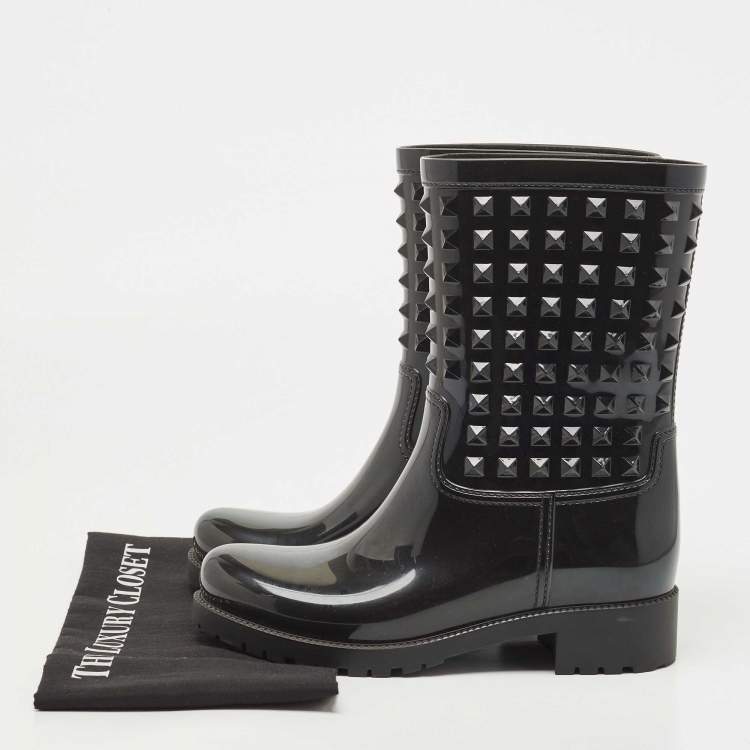 Pre Owned Louis Vuitton Black Rubber Studded Rain Boots Size 38