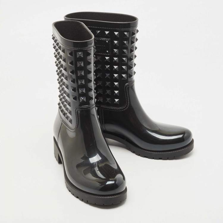 Pre Owned Louis Vuitton Black Rubber Studded Rain Boots Size 38
