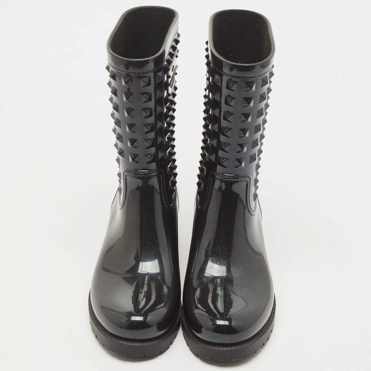Pre Owned Louis Vuitton Black Rubber Studded Rain Boots Size 38