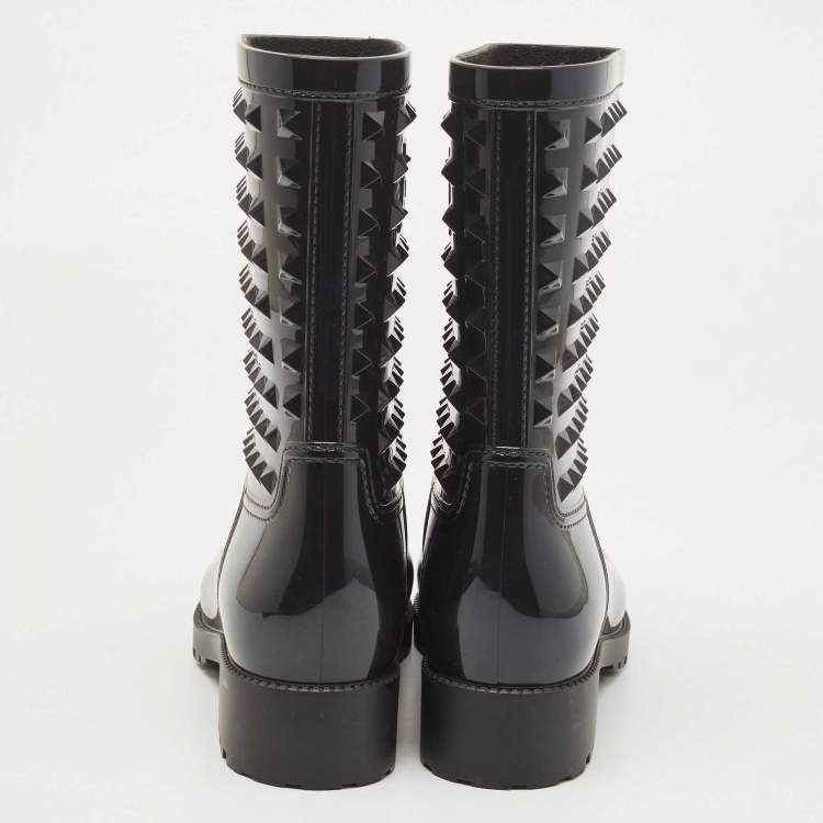 Pre Owned Louis Vuitton Black Rubber Studded Rain Boots Size 38