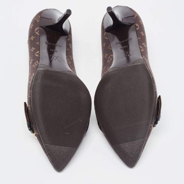 Pre Owned Louis Vuitton Brown Monogram Canvas and Patent Leather Buckle Pumps Size 36