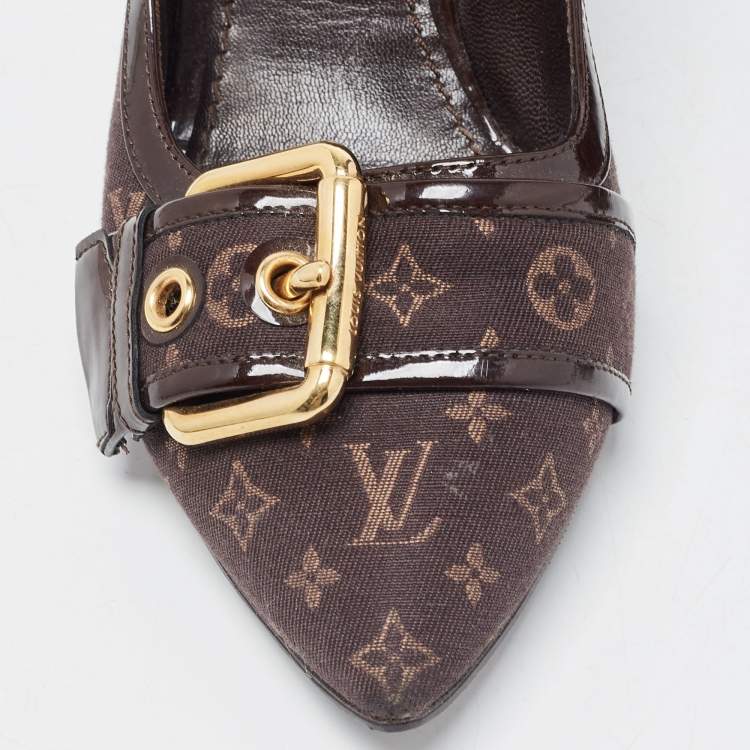 Pre Owned Louis Vuitton Brown Monogram Canvas and Patent Leather Buckle Pumps Size 36