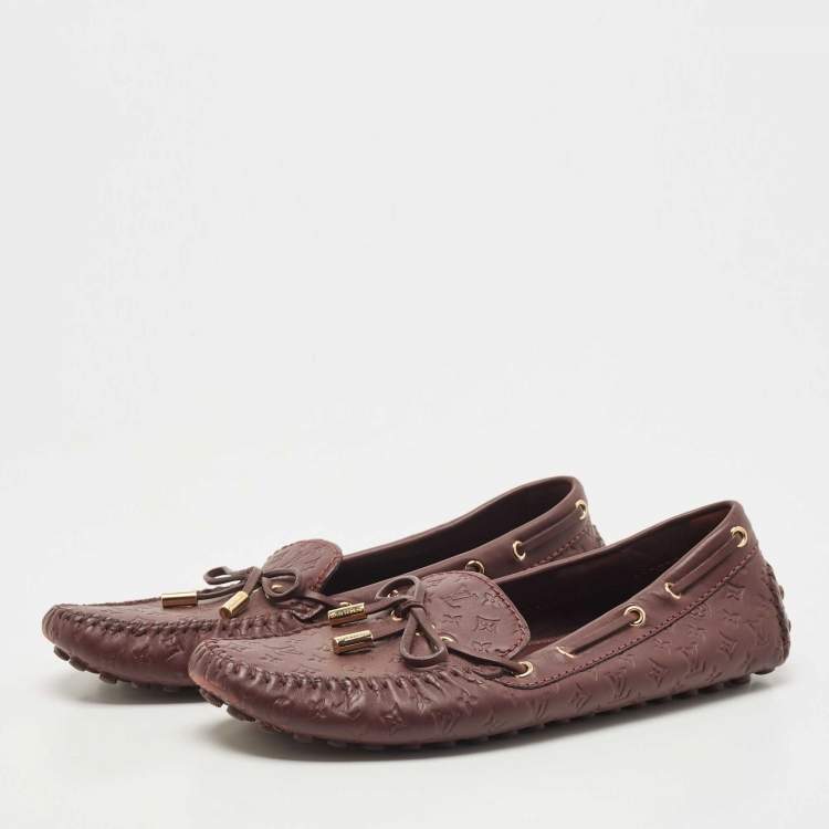 Pre Owned Louis Vuitton Burgundy Leather Gloria Loafers Size 39